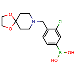 Chemical structure of (4-(1,4-dioxa-8-azaspiro[4.5]decan-8-ylmethyl)-3-chlorophenyl)boronic acid , CAS 1704074-53-2, AChemBlock S86414