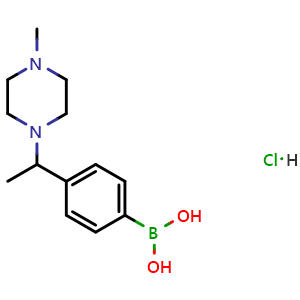 Chemical structure of (4-(1-(4-methylpiperazin-1-yl)ethyl)phenyl)boronic acid hydrochloride , CAS 1704069-16-8, AChemBlock S86416