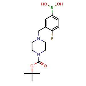 Chemical structure of (3-((4-(tert-butoxycarbonyl)piperazin-1-yl)methyl)-4-fluorophenyl)boronic acid , CAS 1704063-93-3, AChemBlock S86422