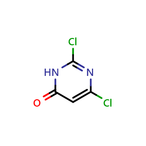 Chemical structure of 2,6-Dichloro-3H-pyrimidin-4-one , CAS 120977-94-8, AChemBlock S86439