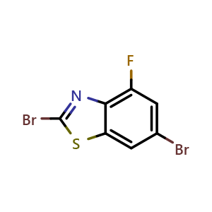 Chemical structure of 2,6-Dibromo-4-fluoro-1,3-benzothiazole , CAS 1188226-62-1, AChemBlock S86446