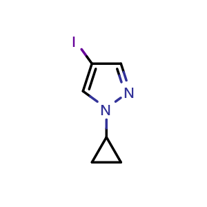 Chemical structure of 1-cyclopropyl-4-iodopyrazole , CAS 1239363-40-6, AChemBlock S86480