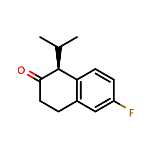 Chemical structure of (S)-6-fluoro-1-isopropyl-3,4-dihydronaphthalen-2(1H)-one , CAS 104205-01-8, AChemBlock S86482