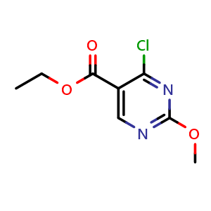 Chemical structure of Ethyl 4-chloro-2-methoxypyrimidine-5-carboxylate , CAS 65269-18-3, AChemBlock S86507
