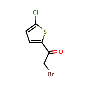 Chemical structure of 2-bromo-1-(5-chlorothiophen-2-yl)ethan-1-one , CAS 57731-17-6, AChemBlock S86526