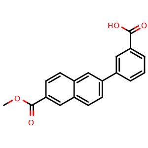 Chemical structure of 3-(6-(Methoxycarbonyl)naphthalen-2-yl)benzoic acid , CAS 168618-46-0, AChemBlock S86544