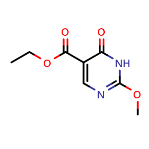 Chemical structure of ethyl 2-methoxy-6-oxo-1,6-dihydropyrimidine-5-carboxylate , CAS 65407-49-0, AChemBlock S86563