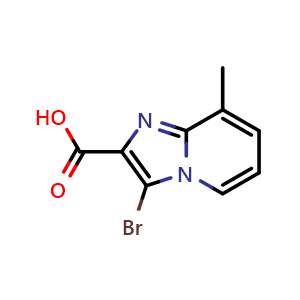 Chemical structure of 3-Bromo-8-methyl-imidazo[1,2-a]pyridine-2-carboxylic acid , CAS 1313712-29-6, AChemBlock S86564