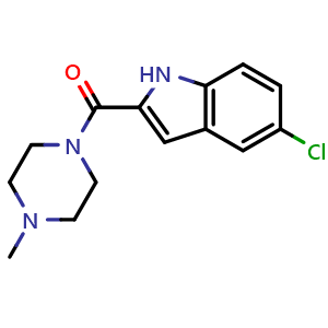 Chemical structure of 1-[(5-Chloro-1H-indol-2-yl)carbonyl]-4-methyl-piperazine , CAS 459168-41-3, AChemBlock S86592