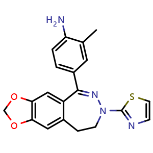 Chemical structure of (+)-5-(4-amino-3-methylphenyl)-7-(2-thiazolyl)-8,9-dihydro-7H-1,3-dioxolo-[4,5-h][2,3]benzodiazepine , CAS 923271-87-8, AChemBlock S86611