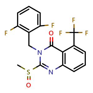 Chemical structure of 3-(2,6-Difluoro-benzyl)-2-methanesulfinyl-5-trifluoromethyl-3H-quinazolin-4-one , CAS 2375194-17-3, AChemBlock S86618