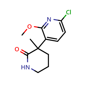 Chemical structure of 3-(6-chloro-2-methoxypyridin-3-yl)-3-methylpiperidin-2-one , CAS 1693763-28-8, AChemBlock S86623