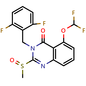 Chemical structure of 3-(2,6-Difluoro-benzyl)-5-difluoromethoxy-2-methanesulfinyl-3H-quinazolin-4-one , CAS 2375192-91-7, AChemBlock S86640