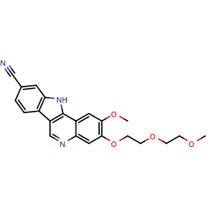 Chemical structure of 2-Methoxy-3-[2-(2-methoxy-ethoxy)-ethoxy]-11H-indolo[3,2-c]quinoline-9-carbonitrile , CAS 1604034-78-7, AChemBlock S86655