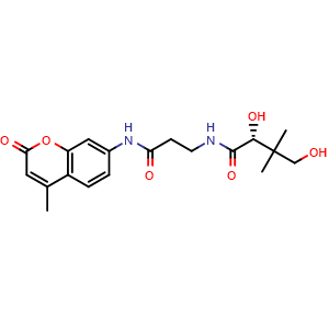 Chemical structure of (2R)-2,4-Dihydroxy-3,3-dimethyl-N-[2-(4-methyl-2-oxo-2H-chromen-7-ylcarbamoyl)-ethyl]-butyramide , CAS 1224691-12-6, AChemBlock S86656
