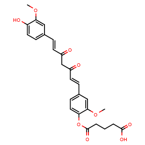 Chemical structure of 5-(4-((1E, 6E)-7-(4-hydroxy-3-methoxyphenyl)-3,5-dioxohepta-1, 6-dien-1-yl)-2-methoxyphenoxy)-5-oxopentanoic acid , CAS 1000878-09-0, AChemBlock S86695
