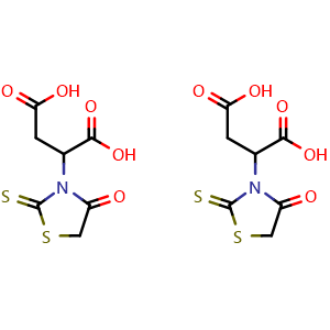 Chemical structure of 2-(4-oxo-2-thioxo-1,3-thiazolidin-3-yl)butane-1,4-dioic acid, 2-(4-oxo-2-thioxo-1,3-thiazolidin-3-yl)succinic acid , CAS 31316-80-0, AChemBlock S86759