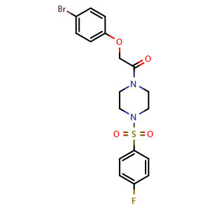 Chemical structure of 2-(4-Bromophenoxy)-1-{4-[(4-fluorophenyl)sulfonyl]piperazin-1-yl}ethanone , CAS 439939-70-5, AChemBlock S86763