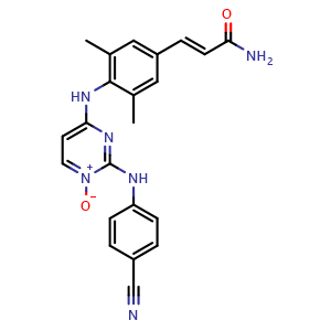 Chemical structure of 3-{4-[2-(4-Cyano-phenylamino)-1-oxy-pyrimidin-4-ylamino]-3,5-dimethyl-phenyl}-acrylamide , CAS 500288-66-4, AChemBlock S86791