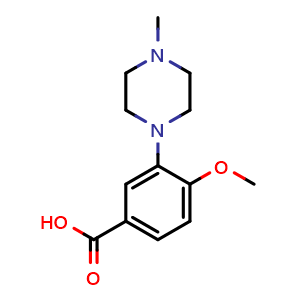 Chemical structure of 3-(4-Methyl-1-piperazinyl)-4-methoxybenzoic acid , CAS 847871-76-5, AChemBlock S86796
