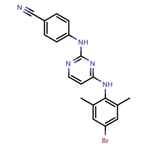 Chemical structure of 4-(4-(4-bromo-2,6-dimethylphenylamino)pyrimidin-2-ylamino)benzonitrile , CAS 374067-85-3, AChemBlock S86816