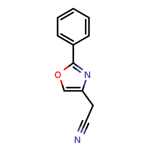 Chemical structure of 2-(2-phenyloxazol-4-yl)acetonitrile , CAS 30494-98-5, AChemBlock S86825