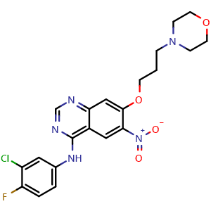Chemical structure of N-(3-chloro-4-fluorophenyl)-7-(3-morpholinopropoxy)-6-nitroquinazolin-4-amine , CAS 267243-64-1, AChemBlock S86827