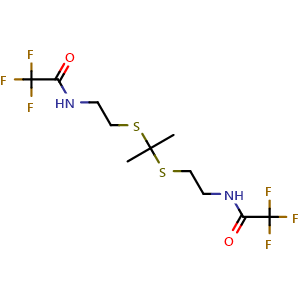 Chemical structure of 2,2,2-Trifluoro-N-(2-{1-methyl-1-[2-(2,2,2-trifluoro-acetylamino)-ethylsulfanyl]-ethylsulfanyl}-ethyl)-acetamide , CAS 1447231-20-0, AChemBlock S86848