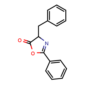Chemical structure of 4-benzyl-2-phenyloxazol-5(4H)-one , CAS 5874-61-3, AChemBlock S86914