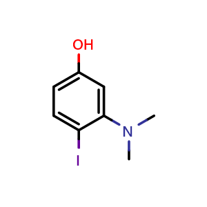 Chemical structure of 3-(dimethylamino)-4-iodophenol , CAS 1243344-64-0, AChemBlock S86940