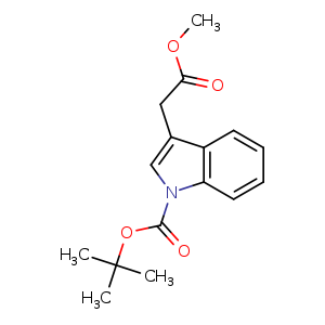 Chemical structure of tert-butyl 3-(2-methoxy-2-oxoethyl)-1H-indole-1-carboxylate , CAS 370562-34-8, AChemBlock S86980