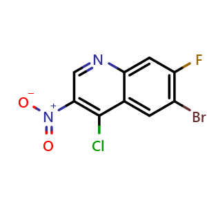 Chemical structure of 6-bromo-4-chloro-7-fluoro-3-nitroquinoline , CAS 853908-81-3, AChemBlock S86993