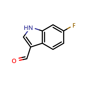 Chemical structure of 6-fluoro-1H-indole-3-carbaldehyde , CAS 2795-41-7, AChemBlock S87038