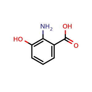 Chemical structure of 2-amino-3-hydroxybenzoic acid , CAS 548-93-6, AChemBlock S87049