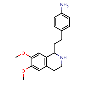 Chemical structure of 4-(2-(6,7-dimethoxy-1,2,3,4-tetrahydroisoquinolin-1-yl)ethyl)aniline , CAS 82925-02-8, AChemBlock S87052