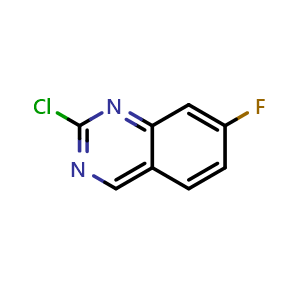 Chemical structure of 2-chloro-7-fluoroquinazoline , CAS 956101-10-3, AChemBlock S87057