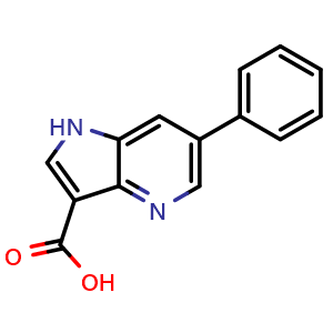 Chemical structure of 6-phenyl-1H-pyrrolo[3,2-b]pyridine-3-carboxylic acid , CAS 1227270-42-9, AChemBlock S87085