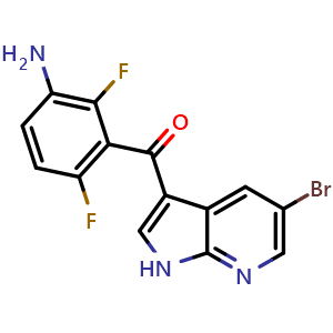 Chemical structure of (3-amino-2,6-difluorophenyl)(5-bromo-1H-pyrrolo[2,3-b]pyridin-3-yl)methanone , CAS 1312941-98-2, AChemBlock S87095