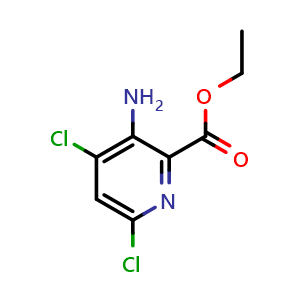 Chemical structure of ethyl 3-amino-4,6-dichloropicolinate , CAS 2007908-60-1, AChemBlock S87109
