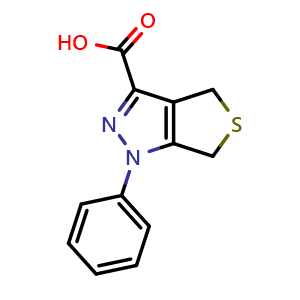 Chemical structure of 1-phenyl-4,6-dihydro-1H-thieno[3,4-c]pyrazole-3-carboxylic acid , CAS 2111505-16-7, AChemBlock S87113