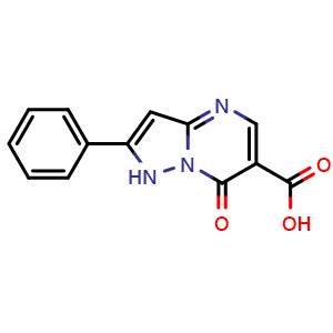 Chemical structure of 7-oxo-2-phenyl-1,7-dihydropyrazolo[1,5-a]pyrimidine-6-carboxylic acid , CAS 2215417-53-9, AChemBlock S87115
