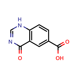 Chemical structure of 4-oxo-1,4-dihydroquinazoline-6-carboxylic acid , CAS 33986-75-3, AChemBlock S87123