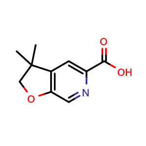 Chemical structure of 3,3-dimethyl-2,3-dihydrofuro[2,3-c]pyridine-5-carboxylic acid , CAS 478148-68-4, AChemBlock S87132
