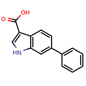 Chemical structure of 6-phenyl-1H-indole-3-carboxylic acid , CAS 858233-84-8, AChemBlock S87156
