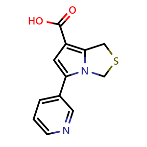 Chemical structure of 5-(pyridin-3-yl)-1H,3H-pyrrolo[1,2-c]thiazole-7-carboxylic acid , CAS 98599-28-1, AChemBlock S87179