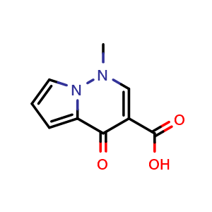Chemical structure of 1-methyl-4-oxo-1,4-dihydropyrrolo[1,2-b]pyridazine-3-carboxylic acid , CAS 156335-31-8, AChemBlock S87183