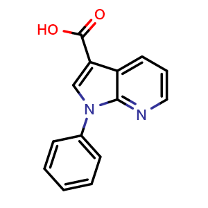 Chemical structure of 1-phenyl-1H-pyrrolo[2,3-b]pyridine-3-carboxylic acid , CAS 2468445-68-1, AChemBlock S87184
