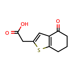 Chemical structure of 2-(4-oxo-4,5,6,7-tetrahydrobenzo[b]thiophen-2-yl)acetic acid , CAS 158094-25-8, AChemBlock S87187