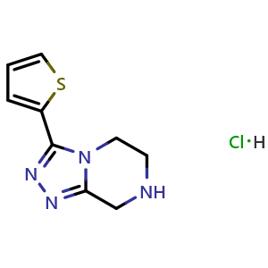 Chemical structure of 3-(thiophen-2-yl)-5,6,7,8-tetrahydro-[1,2,4]triazolo[4,3-a]pyrazine hydrochloride , CAS 2468445-60-3, AChemBlock S87192