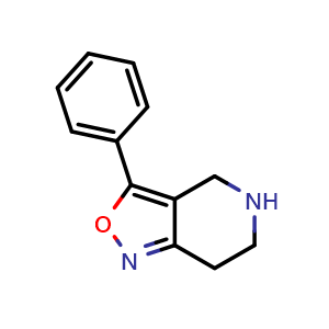 Chemical structure of 3-phenyl-4,5,6,7-tetrahydroisoxazolo[4,3-c]pyridine , CAS 1082312-44-4, AChemBlock S87196